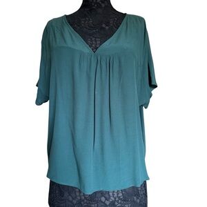 Madewell Dark Green Short Sleeve Relaxed Fit Oversized Gathered Blouse Large
